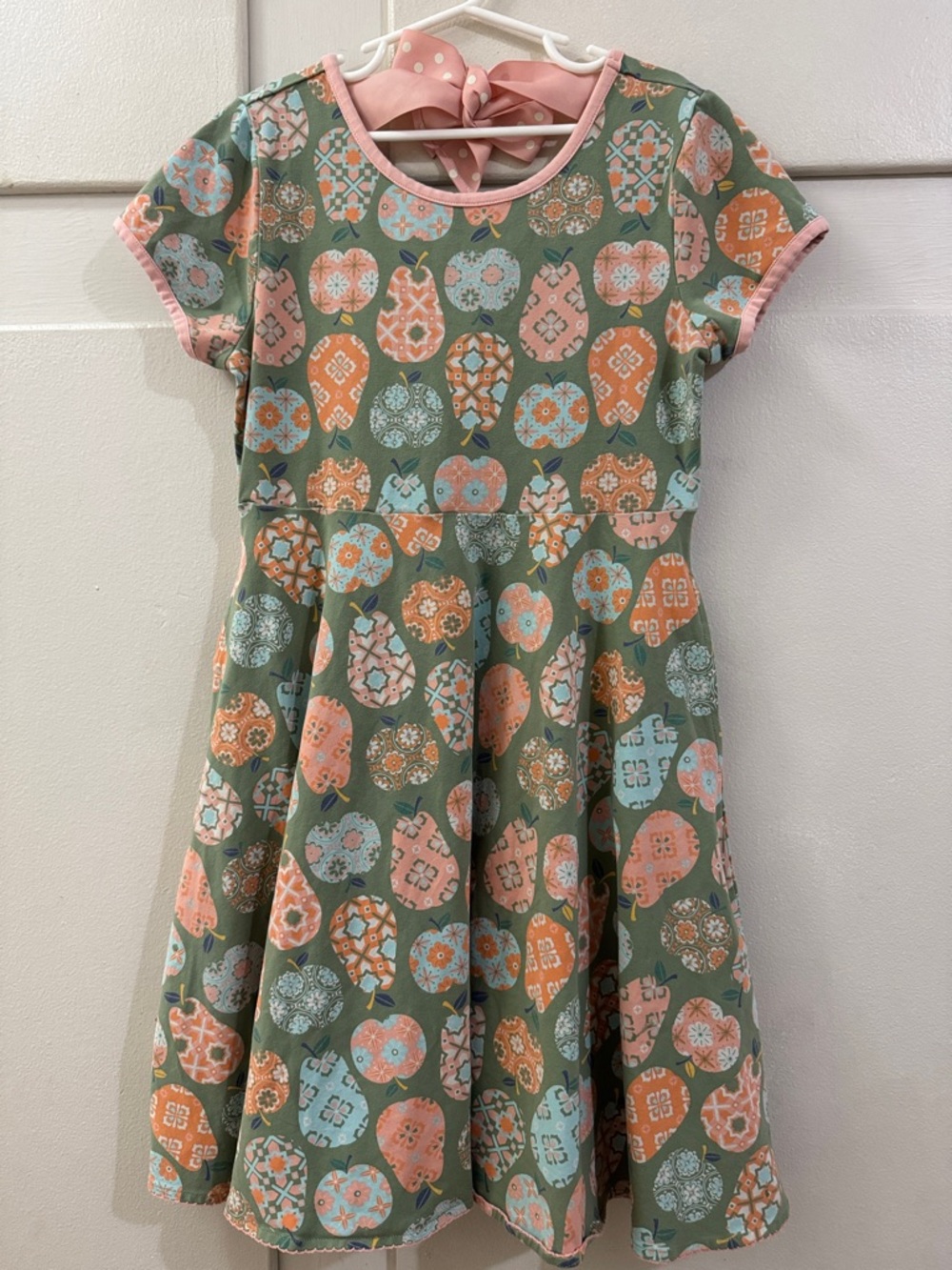 Matilda Jane Just Imagine Cece Dress Knit Twirl Apples Pears Bow Tie size 12